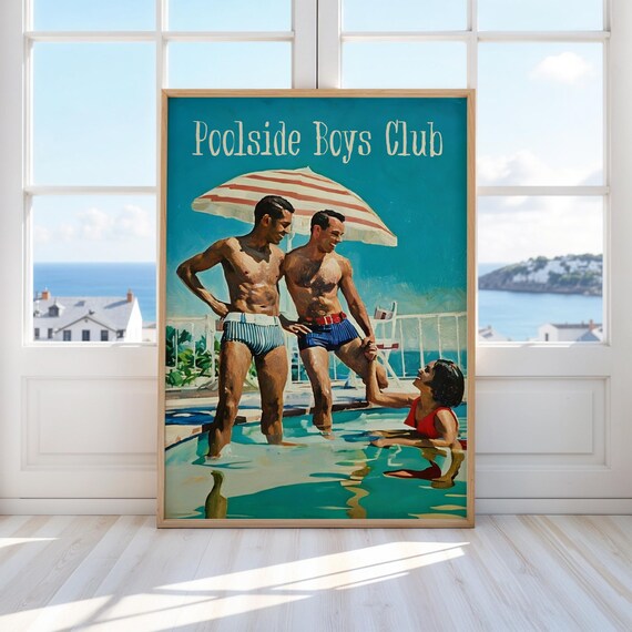 Poolside Boys Club Retro Pool Party Mid Century Swimsuit Poster