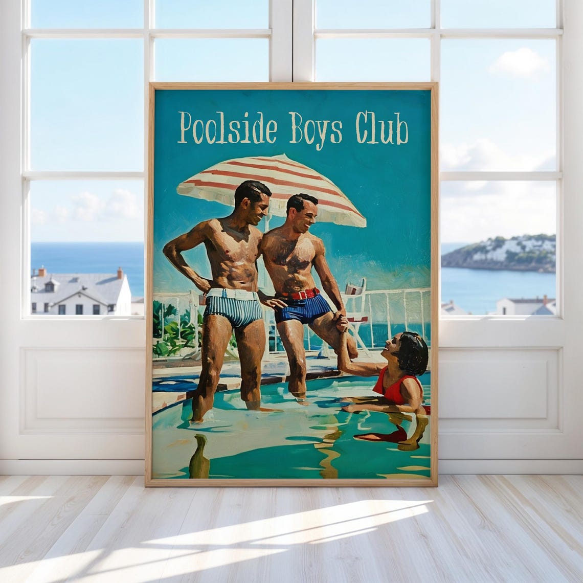 Poolside Boys Club Retro Pool Party Mid Century Swimsuit Poster