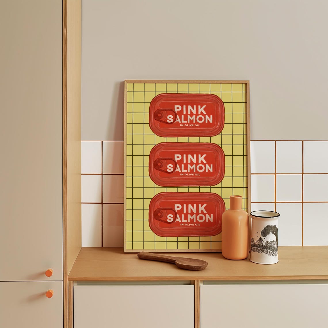 Pink Salmon in Olive Oil Vintage Tins Retro Kitchen Wall Art - Image 4