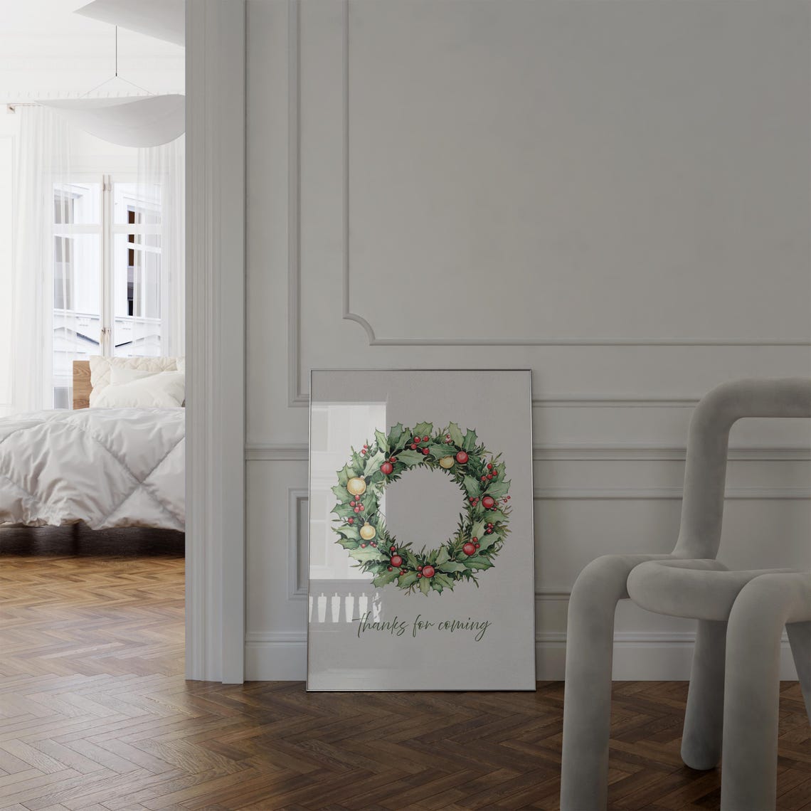 Christmas Wreath Holly Berries Thanks For Coming Wall Poster - Image 5