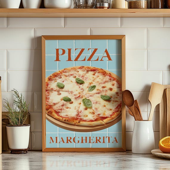 Pizza Margherita Print Pizza Poster Aesthetic Kitchen Decor Cute Food Wall Art Print Bar Decor Kitchen Wall Art Modern Kitchen Poster