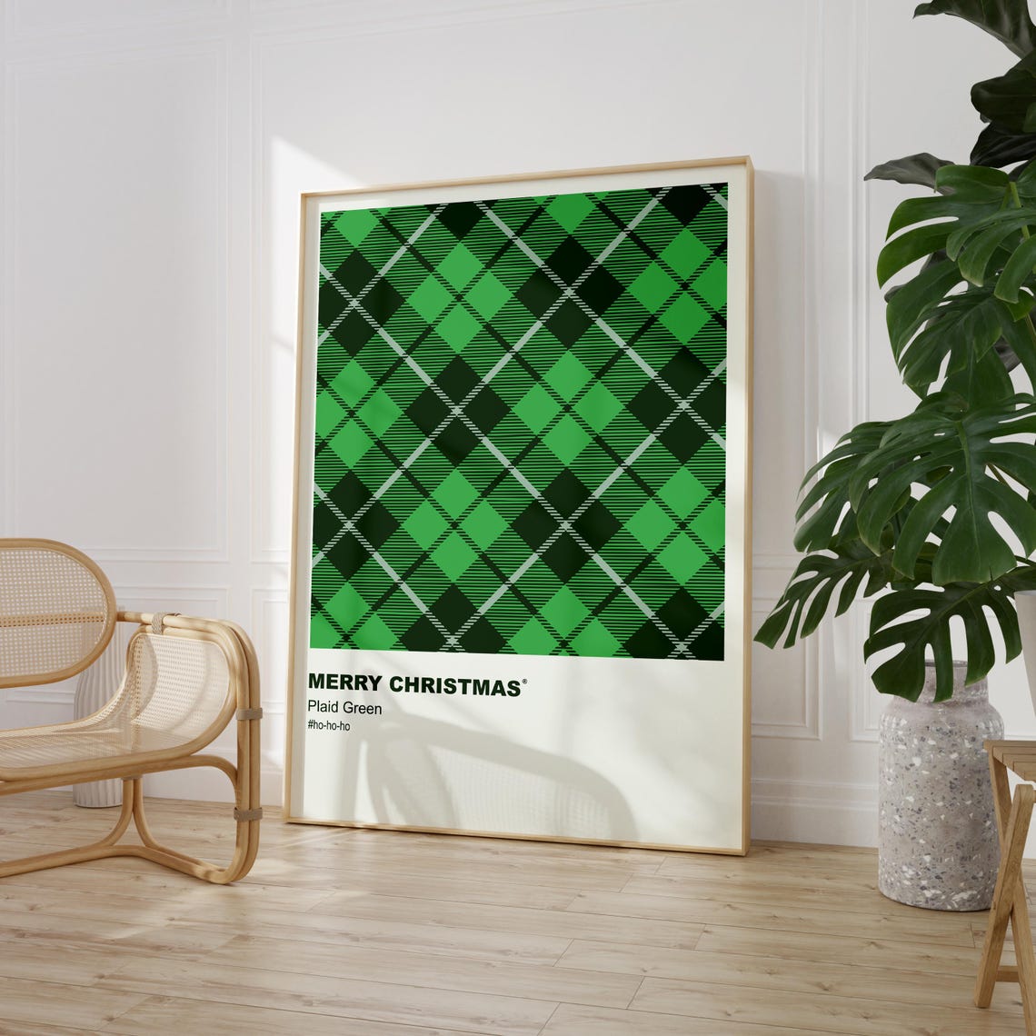 Green Plaid Pattern Merry Christmas Minimalist Holiday Wall Art - Image 9