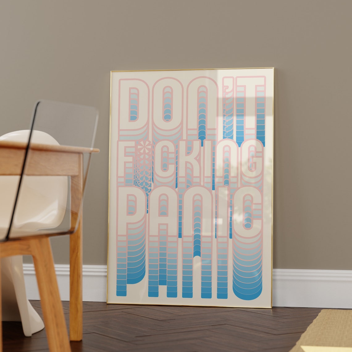 Dont Panic Retro Gradient Blue Pink Swear Quote Typographic Poster - Image 2