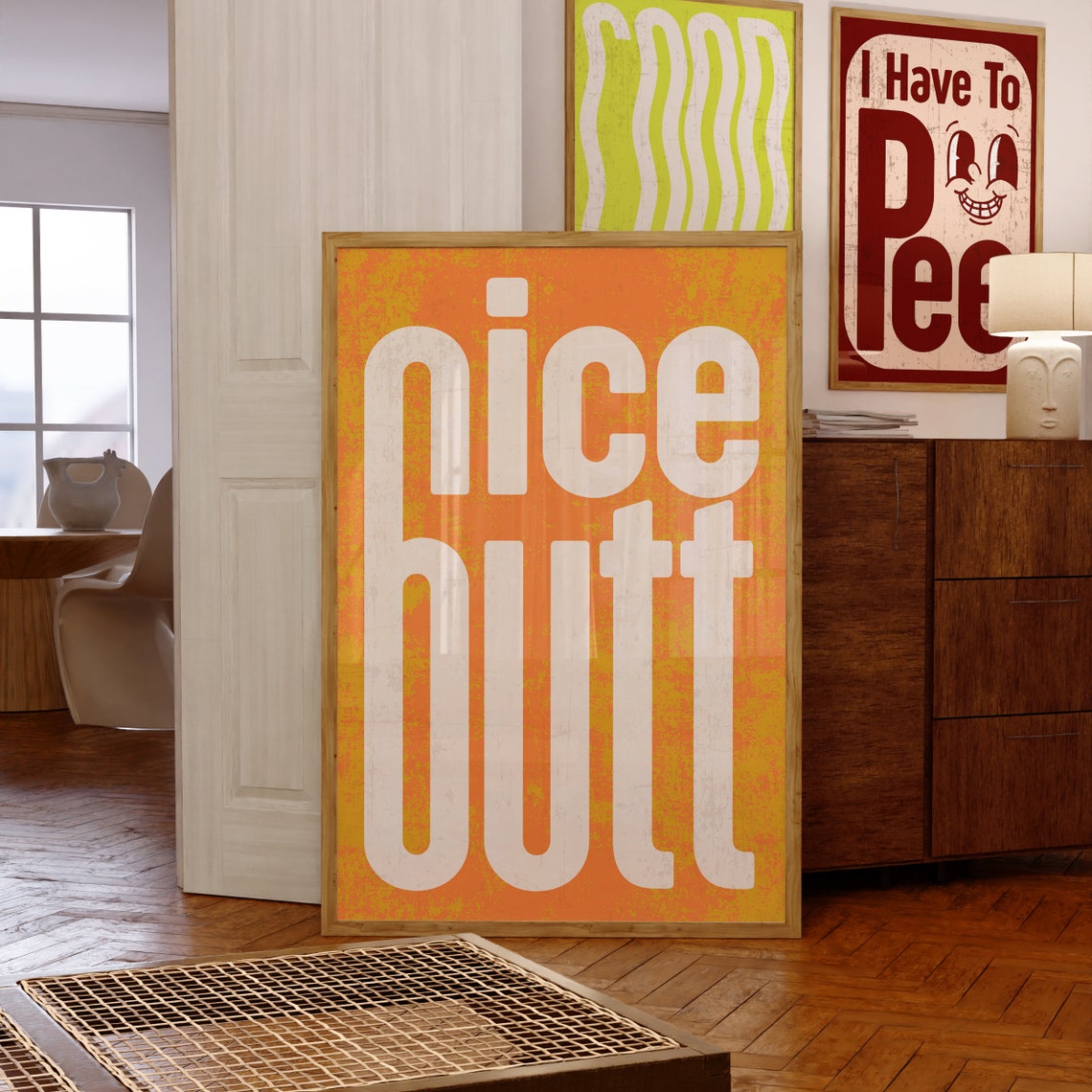 Nice Butt Cheeky Typography Orange Bathroom Quote Art Poster - Image 3