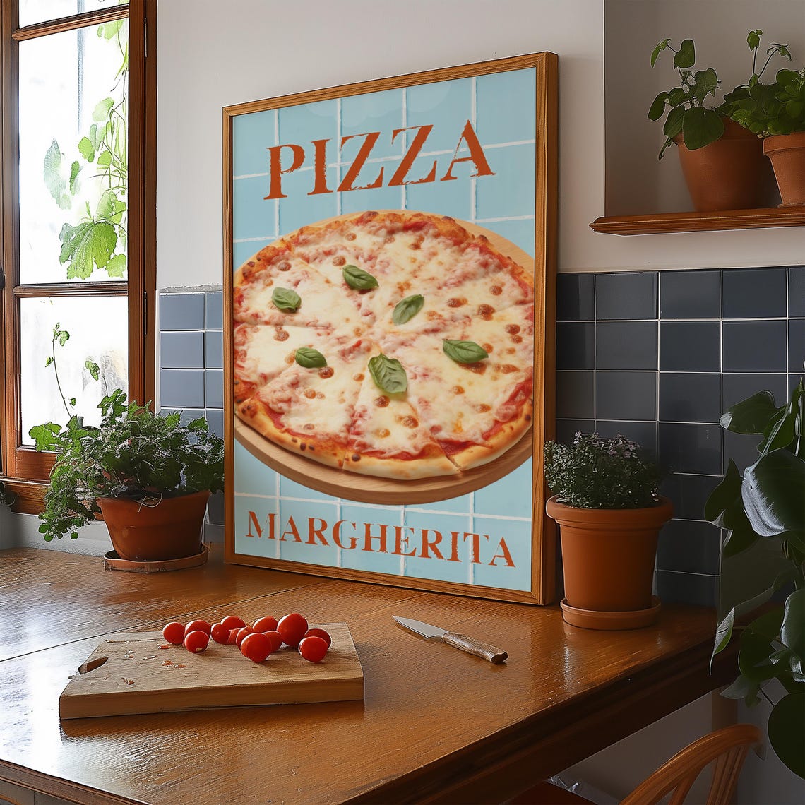 Classic Cheesy Pizza Margherita Retro Italian Kitchen Wall Art - Image 3
