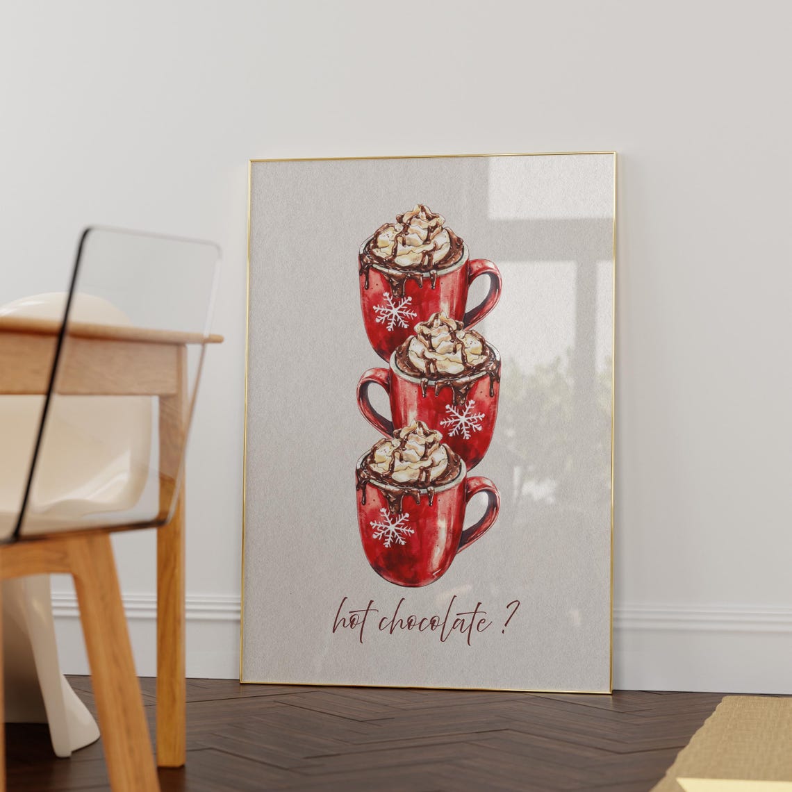 Red Hot Chocolate Mugs Whipped Cream Christmas Kitchen Poster - Image 6