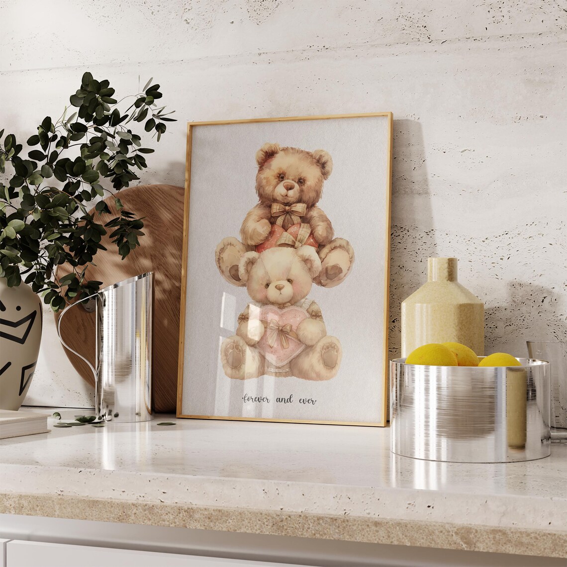 Forever and Ever Cute Watercolor Teddy Bear Couple Love Wall Art - Image 7