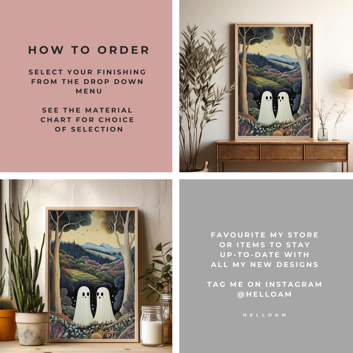 Two Cute Ghosts in Flower Woods, Gothic Art Print - Image 3