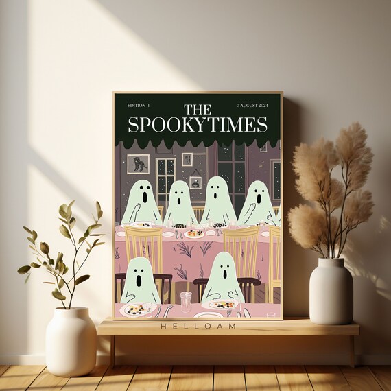 The Spooky Times Ghost Dinner Party Cute Halloween Newspaper Poster