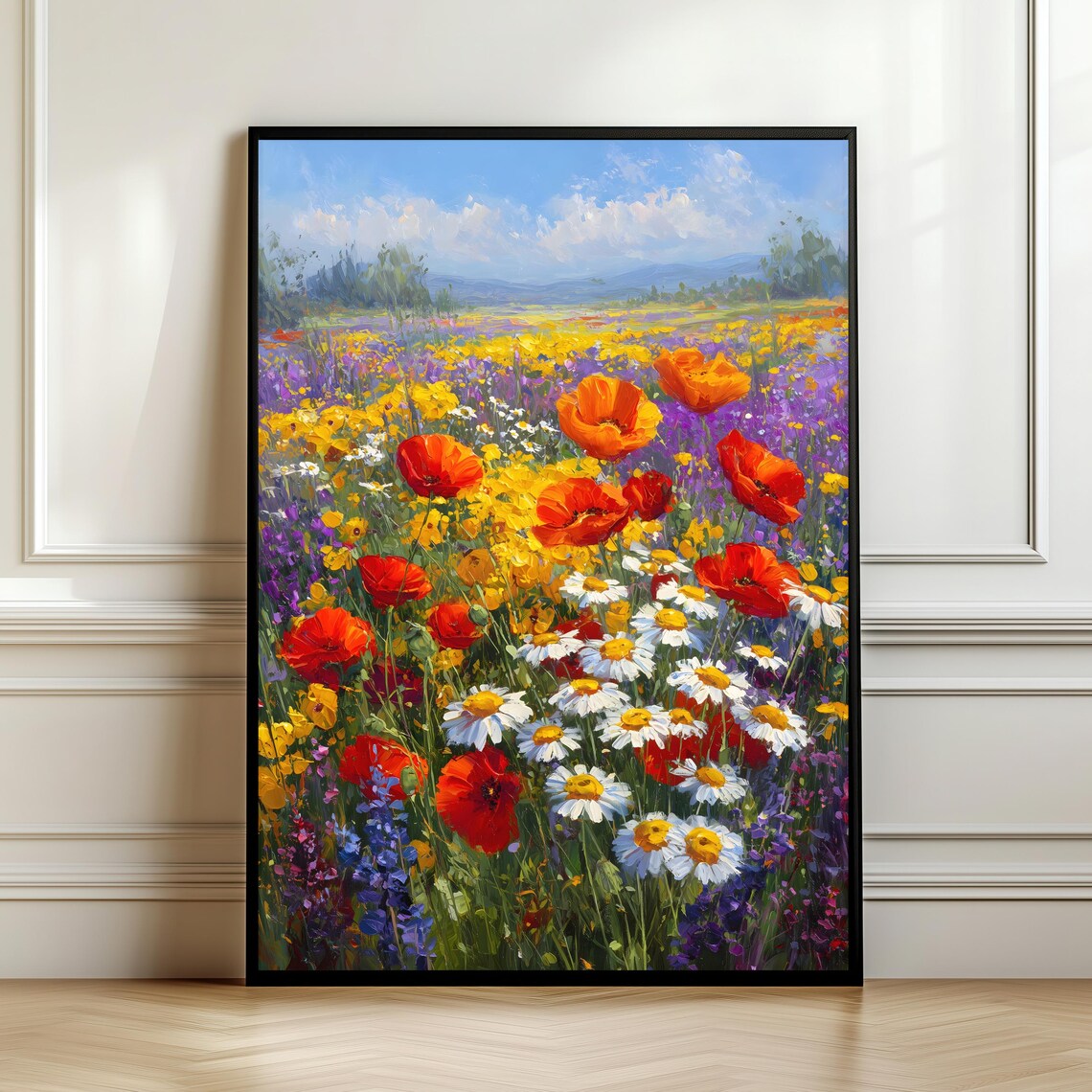 Colorful Wildflower Meadow With Poppies and Daisies Oil Art Poster