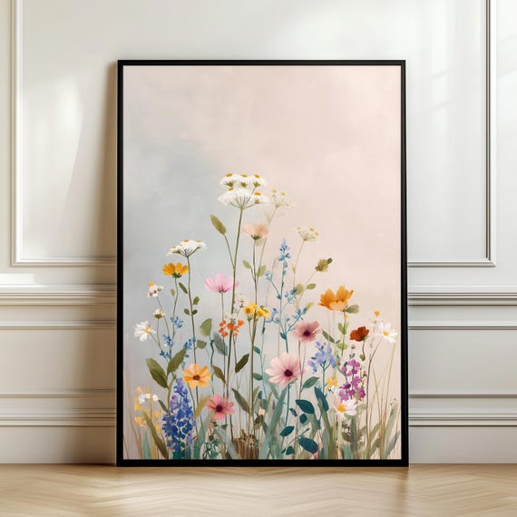 Minimal Floral Wall Art Soft Wildflower Meadow Print Pastel Botanical Illustrationmodern Nature Posterhome Decor Gift Digital Download