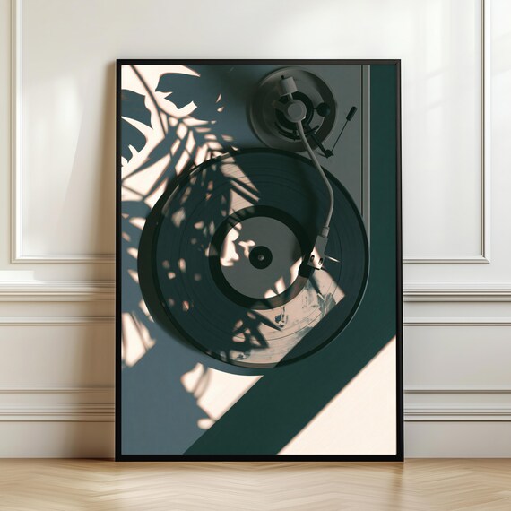 Botanical Shadow Turntable Wall Art Minimalist Vinyl Record Painting Music Decor Scandinavian Poster Lover Gift Digital Download