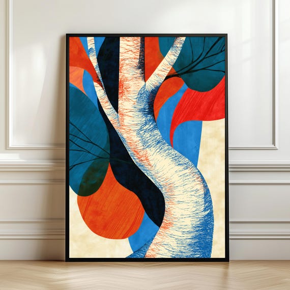 Mid Century Modern Tree Wall Art Abstract Botanical Print Organic Scandinavian Decor Contemporary Minimal Artwork Digital Download