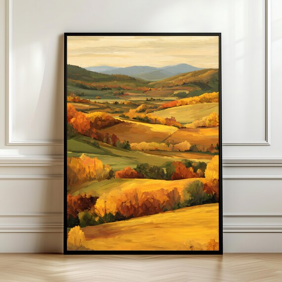 Golden Autumn Rolling Hills Landscape Oil Painting Art Poster