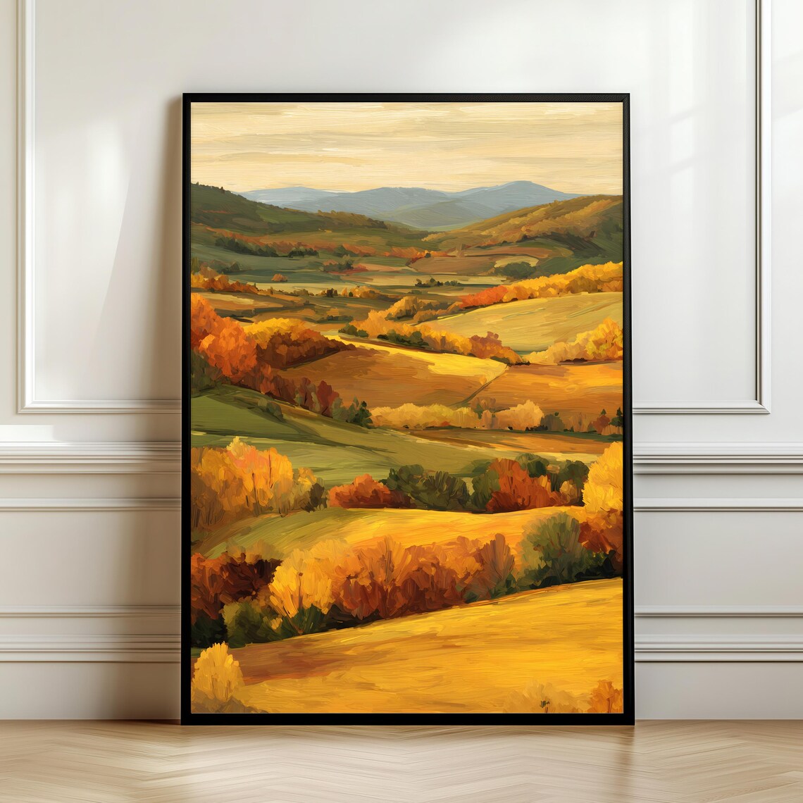Golden Autumn Rolling Hills Landscape Oil Painting Art Poster
