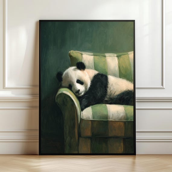 Sleeping Panda Wall Art Print Animal Illustration On Green Chair Cozy Whimsical Nursery Decor Adorable Wildlife Digital Download