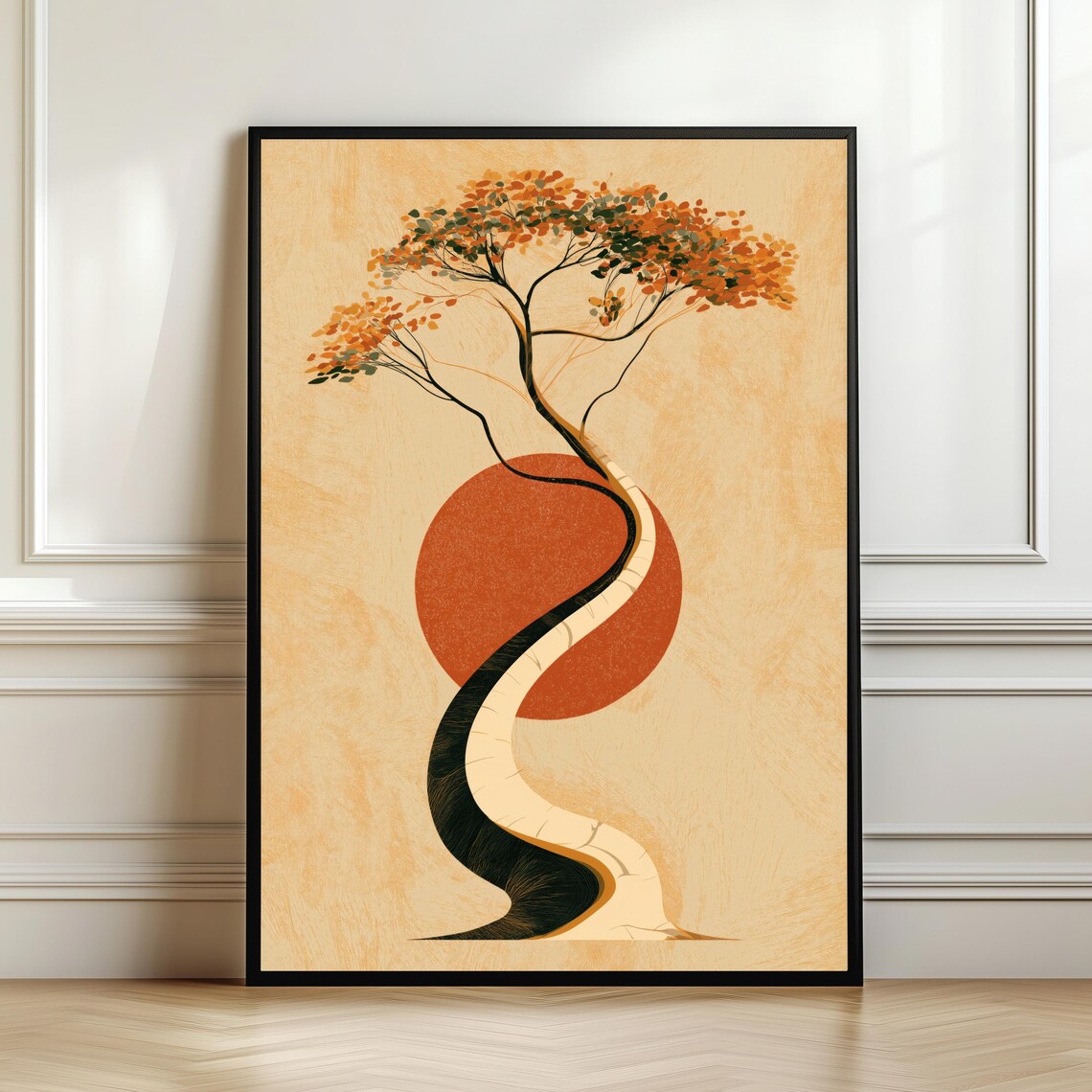 Abstract Sun Tree Wall Art Mid Century Modern Botanical Print Scandinavian Organic Decor Minimal Landscape Artwork Digital Download