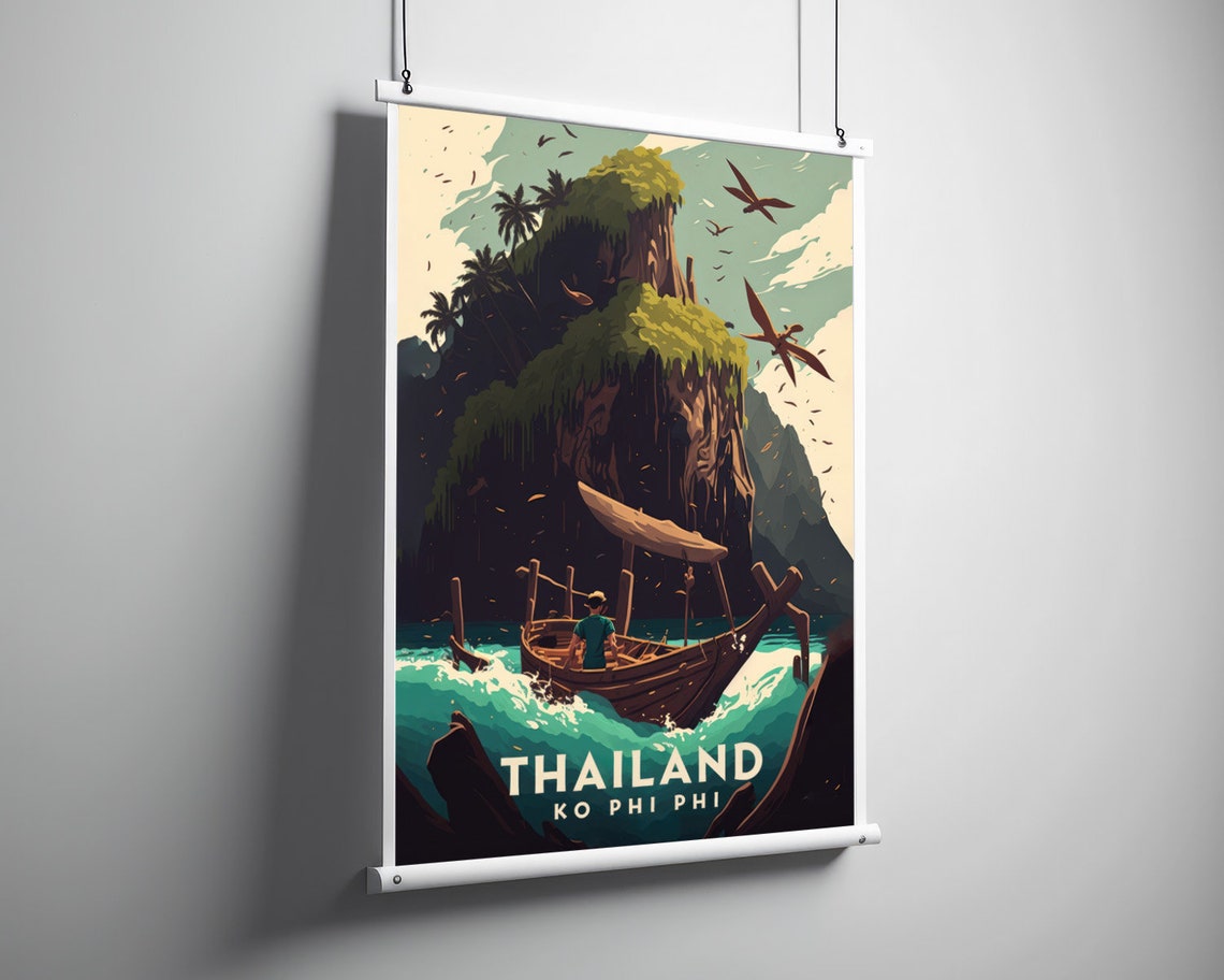 Thailand Ko Phi Phi Longtail Boat Limestone Cliffs Travel Poster - Image 4