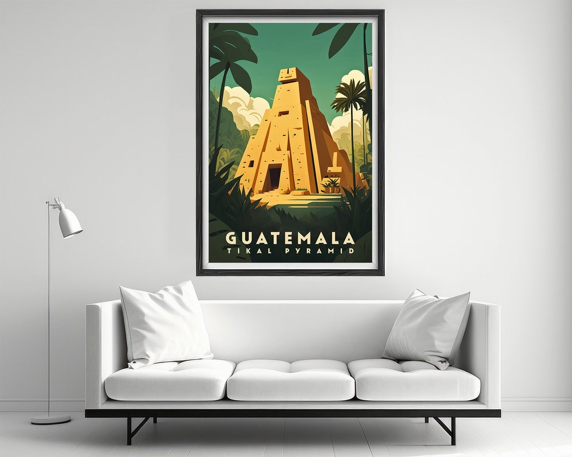 Guatemala Tikal Pyramid Mayan Jungle Ruins Retro Travel Poster - Image 2
