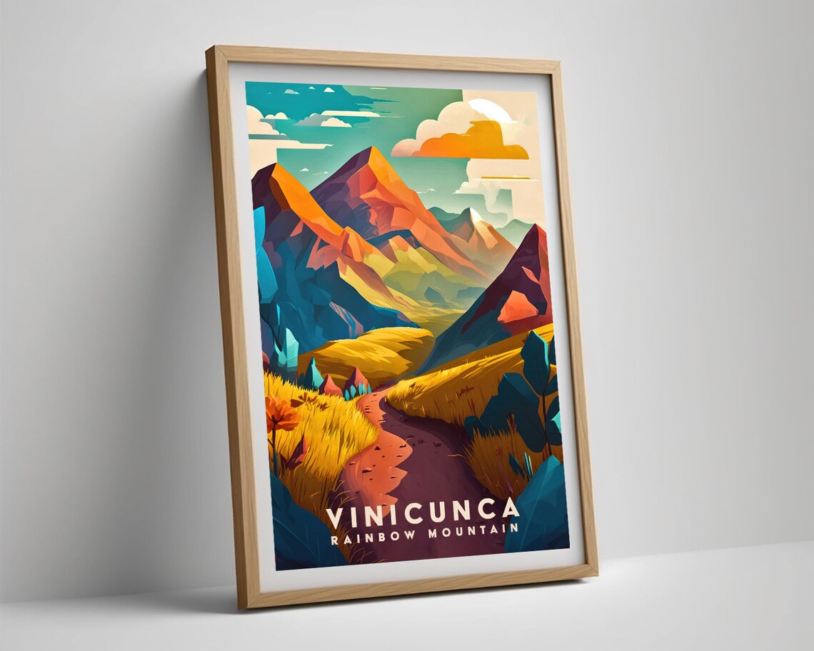 Vinicunca Rainbow Mountain Trail Geometric Peaks Travel Poster - Image 3