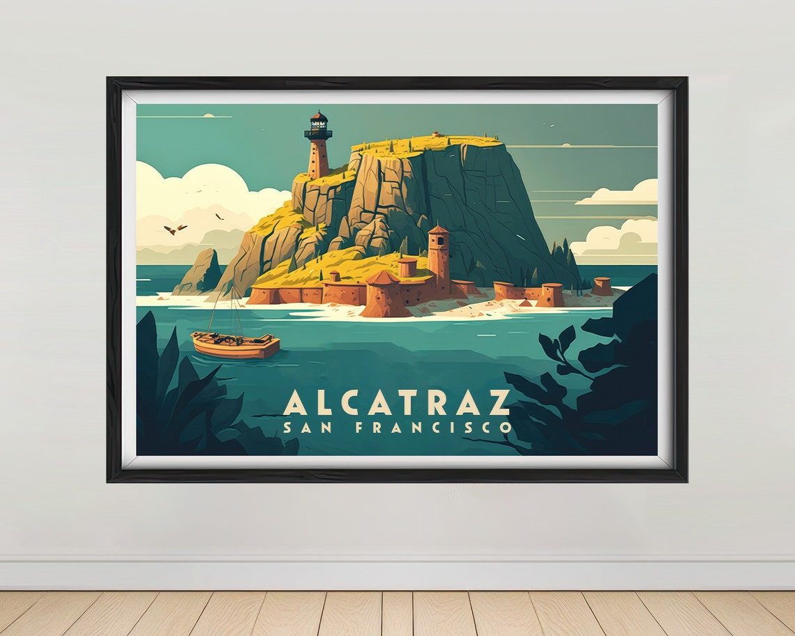 Alcatraz Island San Francisco Vintage Travel Poster Lighthouse Bay