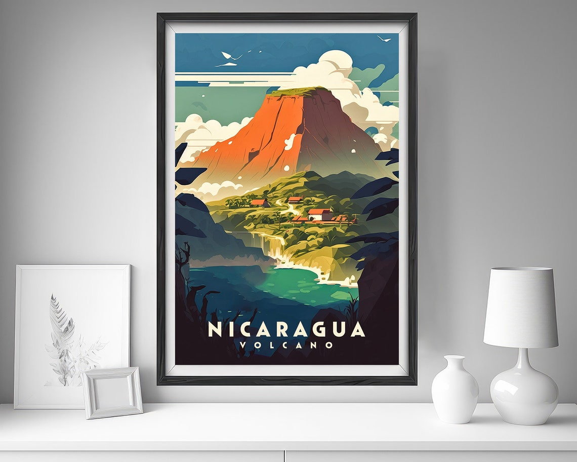 Nicaragua Volcano Travel Poster Nicaragua Volcano Wall Art Print Nicaragua Painting Illustration Nicaragua Watercolor Home Decor - Image 3