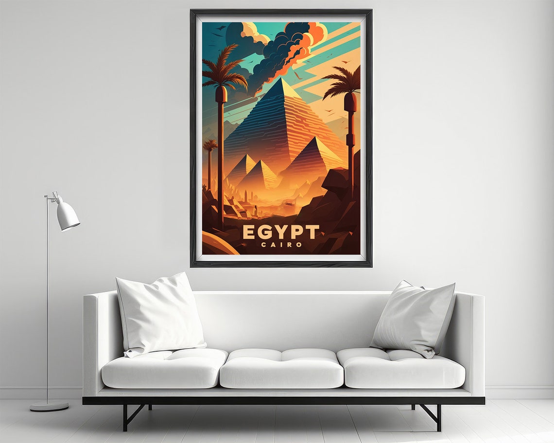 Egypt Cairo Pyramids Vintage Travel Poster Desert Sunset Art - Image 2
