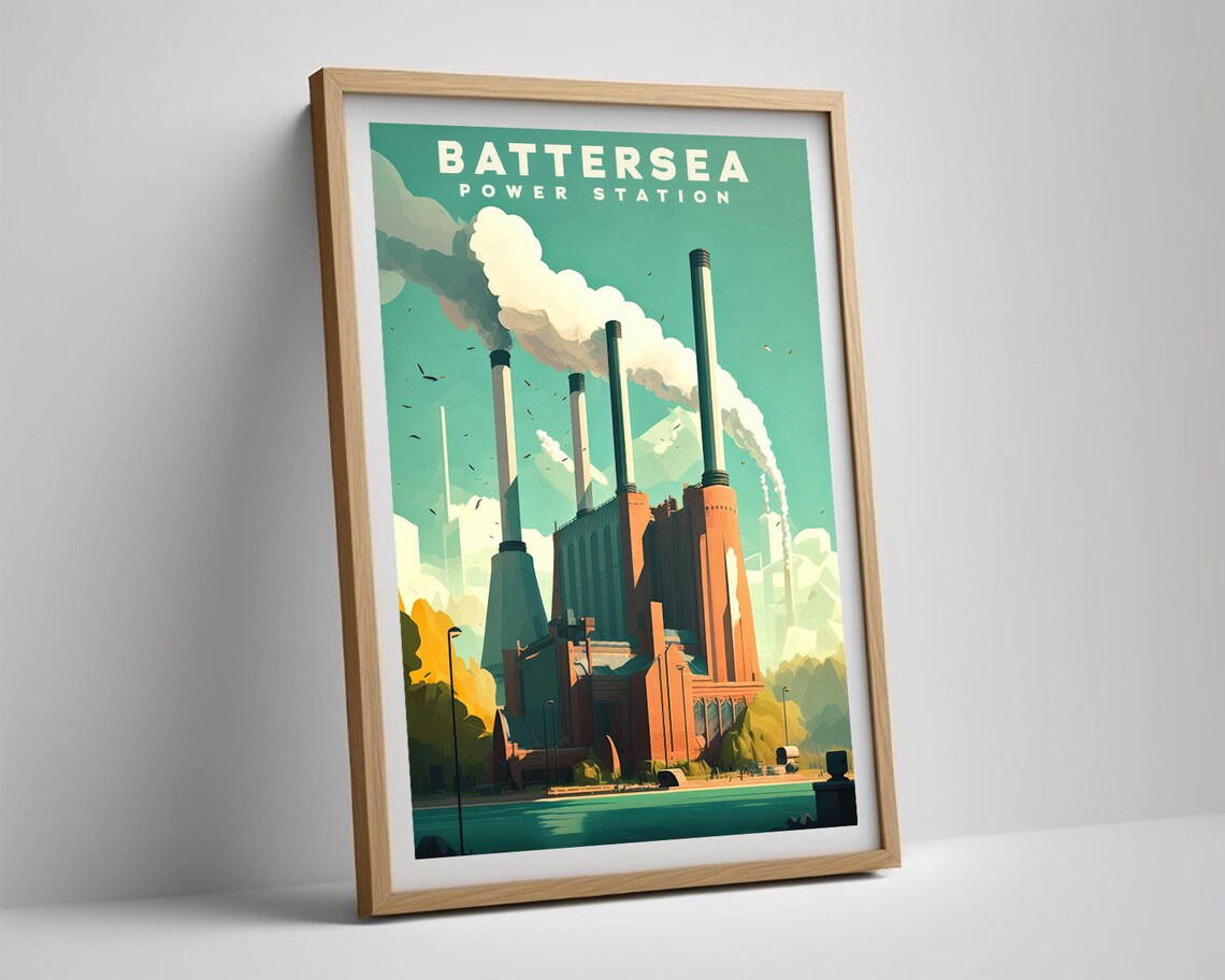 Battersea Power Station London Thames Skyline Vintage Poster - Image 5