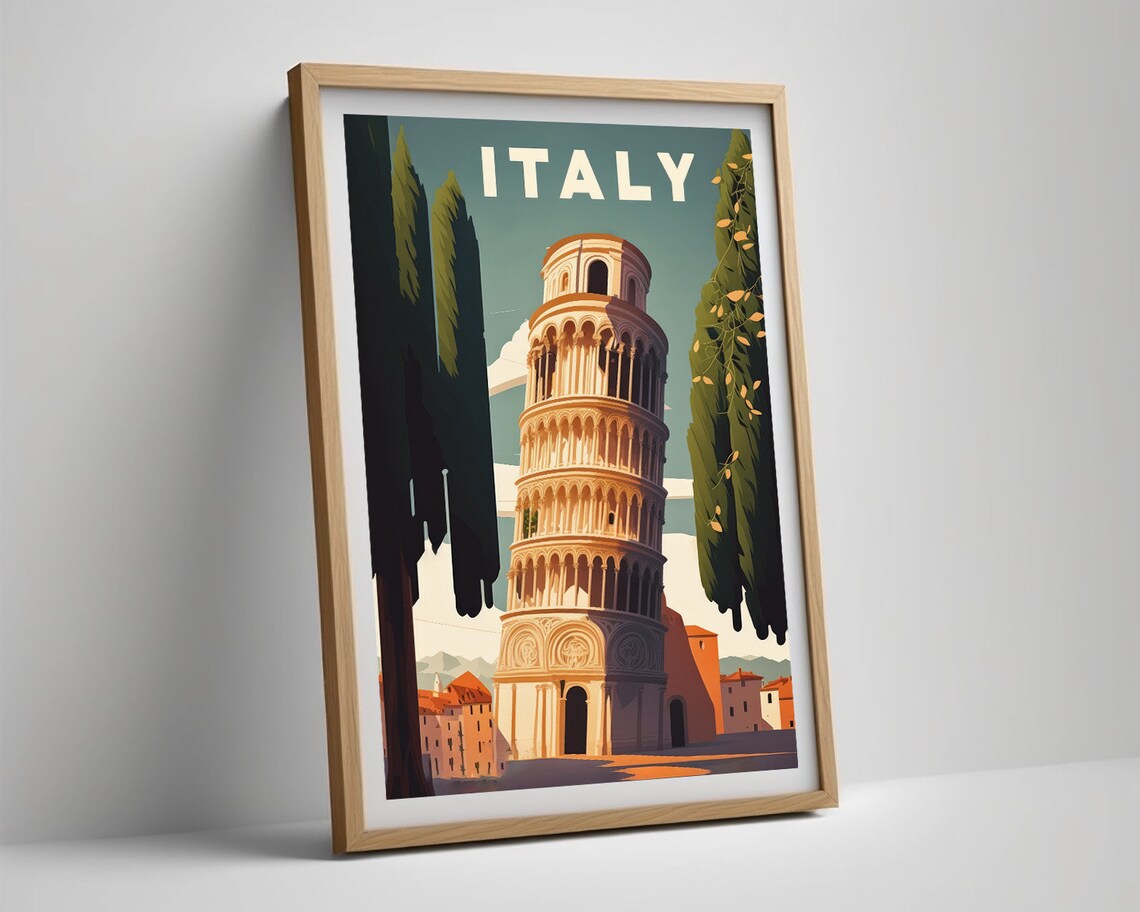 Italy Leaning Tower of Pisa Sunset Cypress Trees Travel Poster - Image 5
