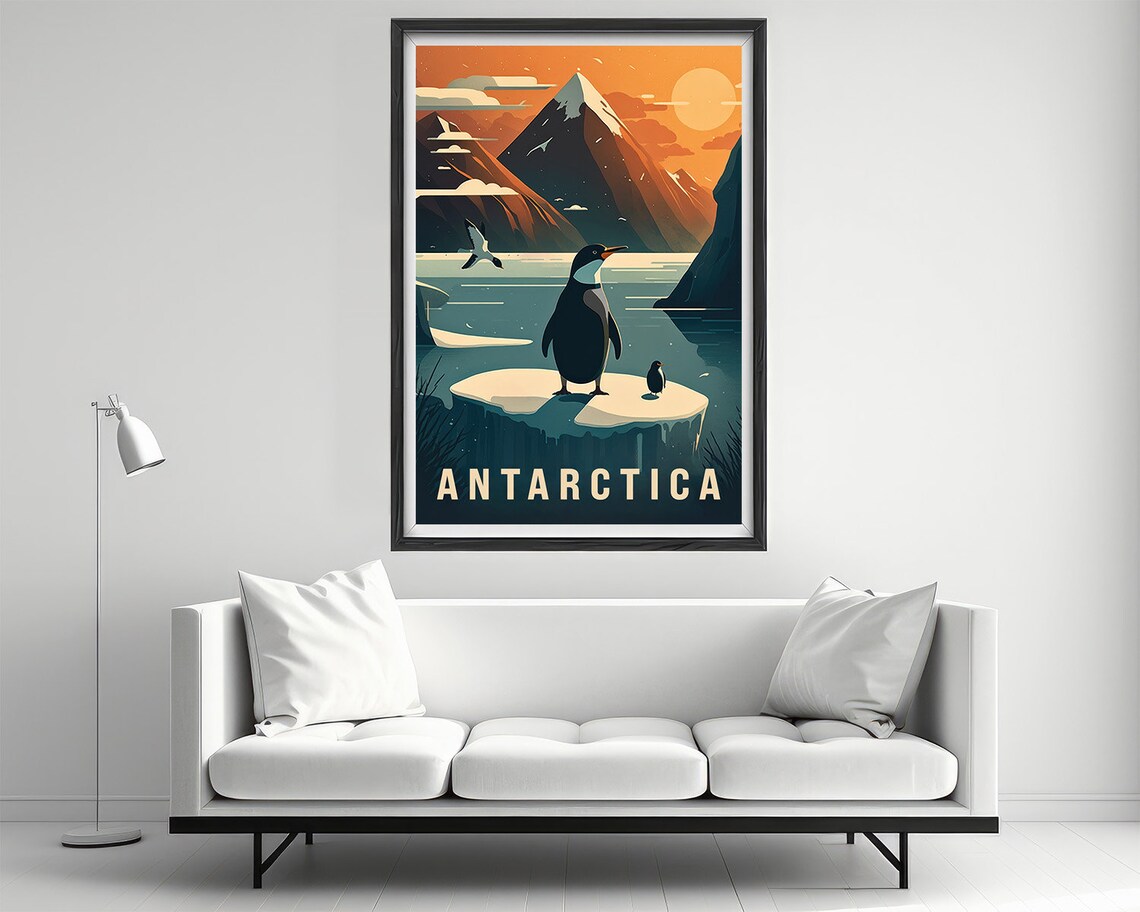 Antarctica Penguins on Ice Vintage Travel Poster Polar Sunset - Image 2