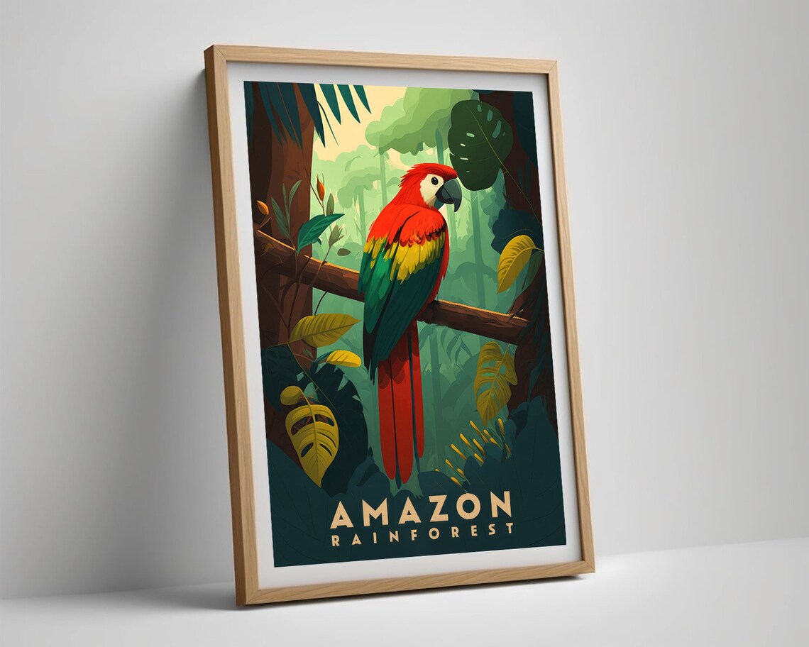 Amazon Rainforest Vintage Travel Poster Scarlet Macaw Jungle - Image 5