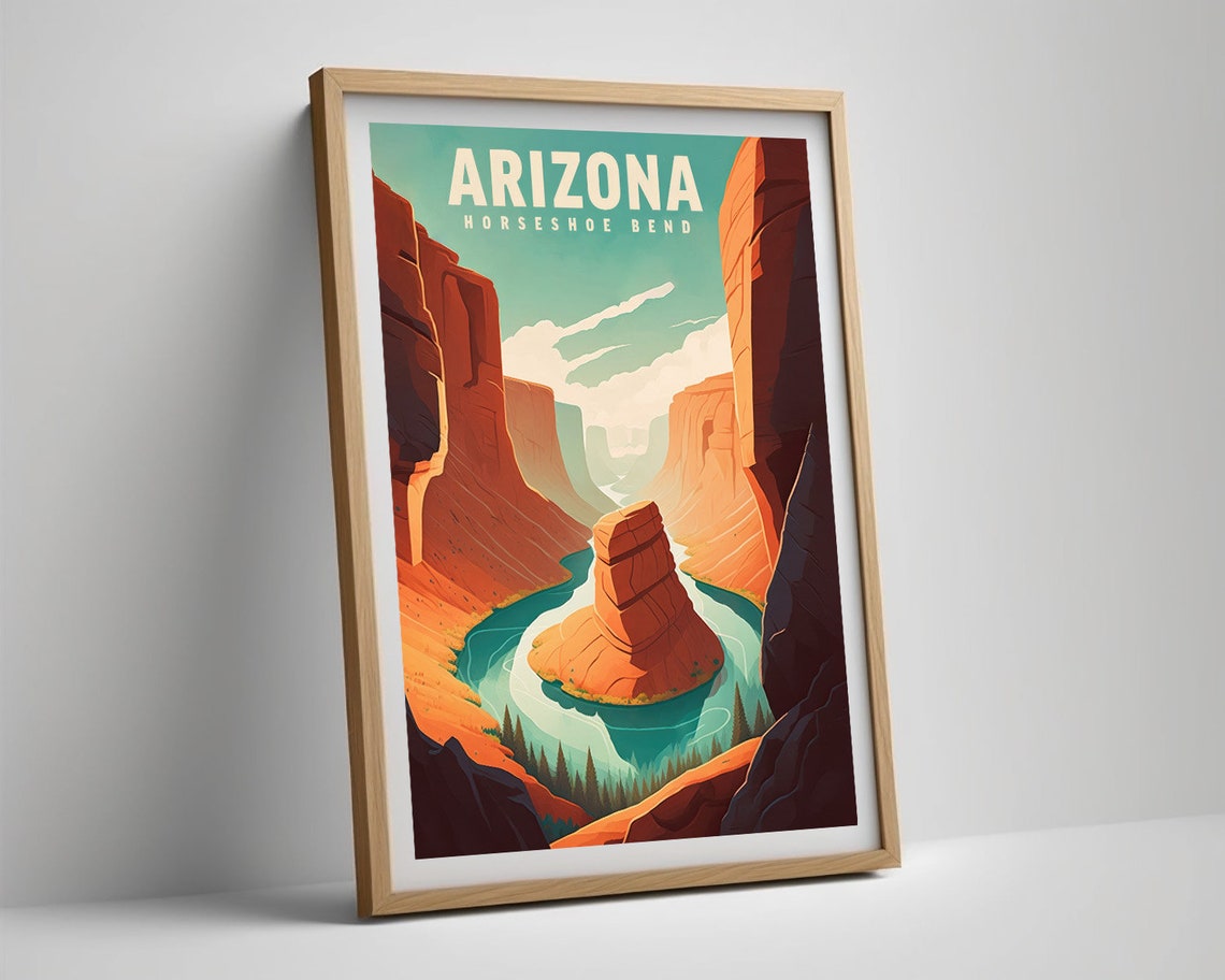 Arizona Horseshoe Bend Canyon River Overlook Retro Travel Poster - Image 5