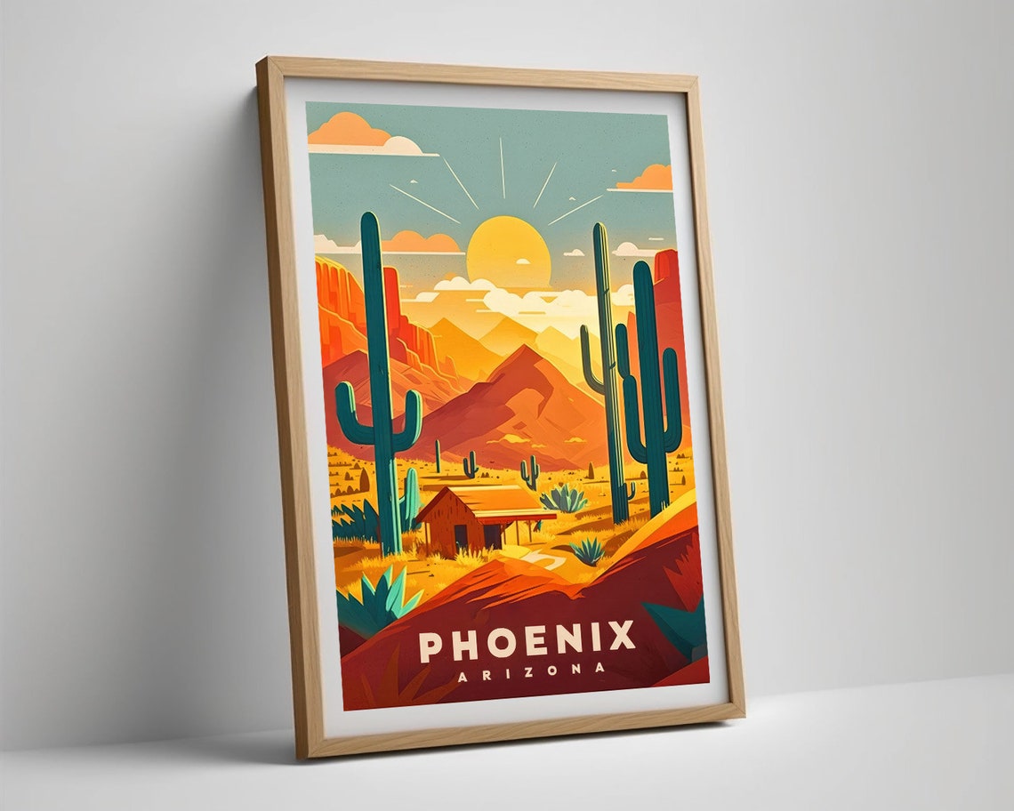Phoenix Arizona Desert Cacti Blazing Sunset Retro Travel Poster Art - Image 5