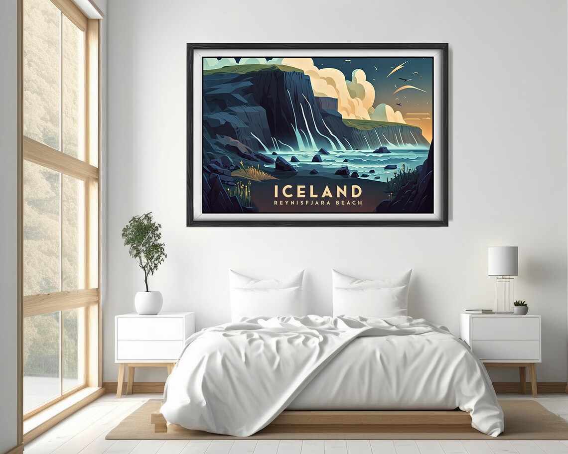 Iceland Reynisfjara Beach Basalt Cliffs Vintage Travel Poster - Image 4