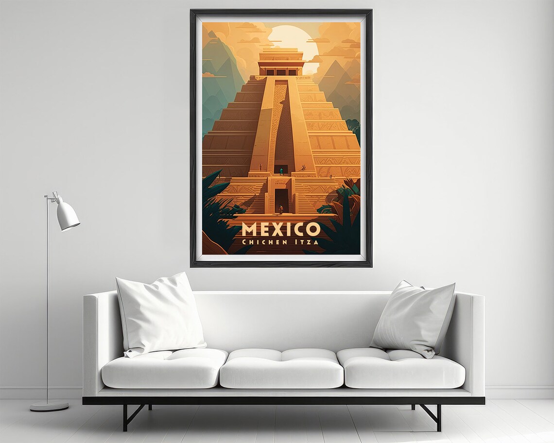 Chichen Itza Mexico Travel Poster, Mexico Pyramid Print - Image 2