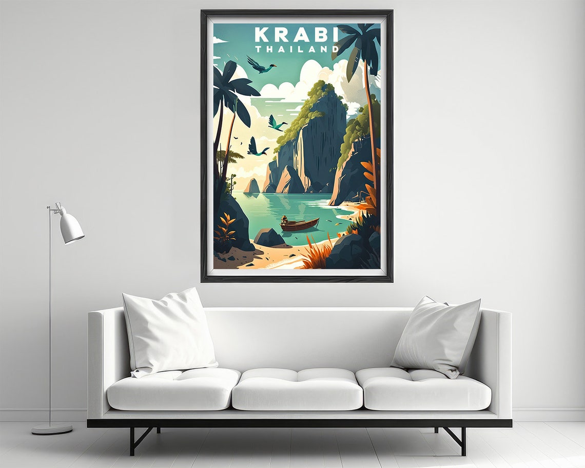 Krabi Thailand Limestone Cliffs Lagoon Vintage Travel Poster - Image 2