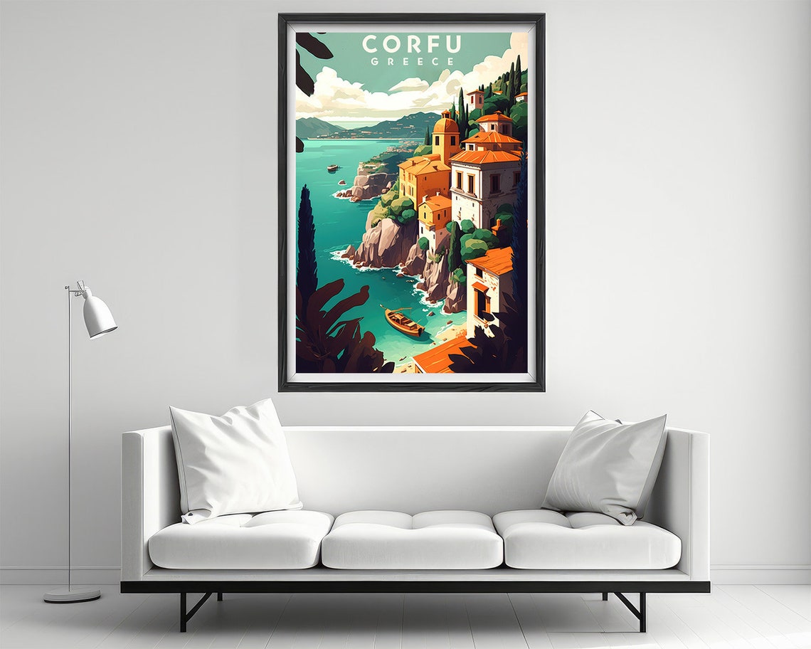 Corfu Greece Cliffside Village Ionian Coast Island Travel Poster - Image 2