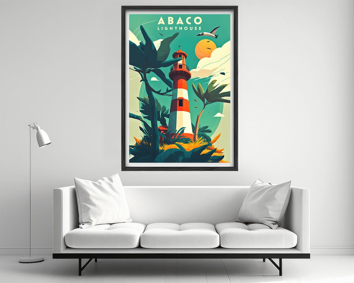 Abaco Lighthouse Bahamas Island Sunset Vintage Travel Poster - Image 2