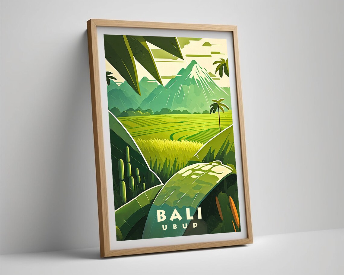 Bali Ubud Rice Fields Vintage Travel Poster Volcano Jungle Art - Image 5