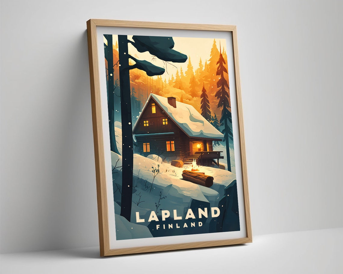 Lapland Finland Travel Poster Lapland Finland Wall Art Print Lapland Finland Finland Painting Illustration Lapland Watercolor Home Decor - Image 5