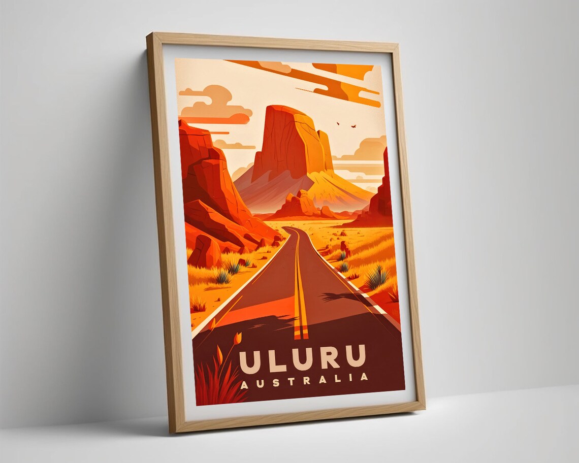 Uluru Australia Vintage Travel Poster Desert Road Red Rock Art - Image 5