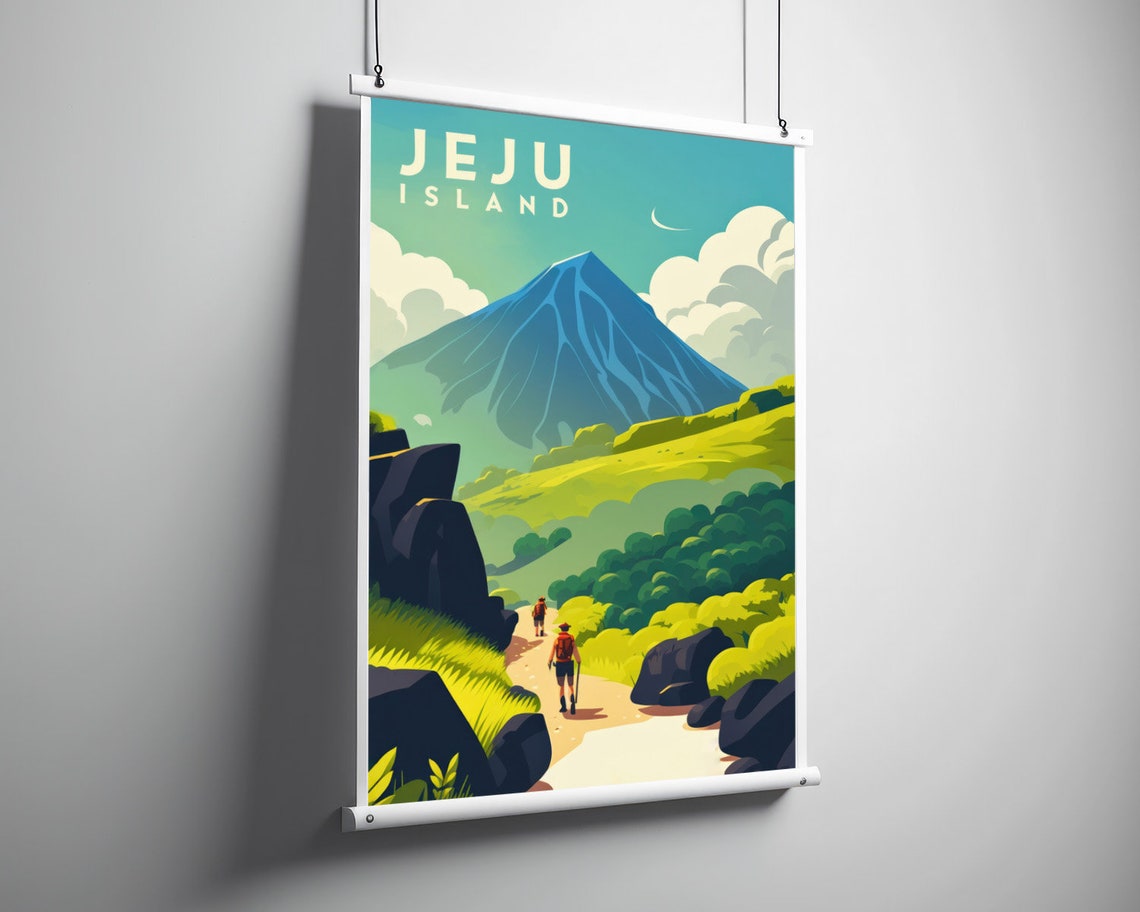 Jeju Island Korea Volcano Mountain Hiking Trail Scenic Travel Poster - Image 3
