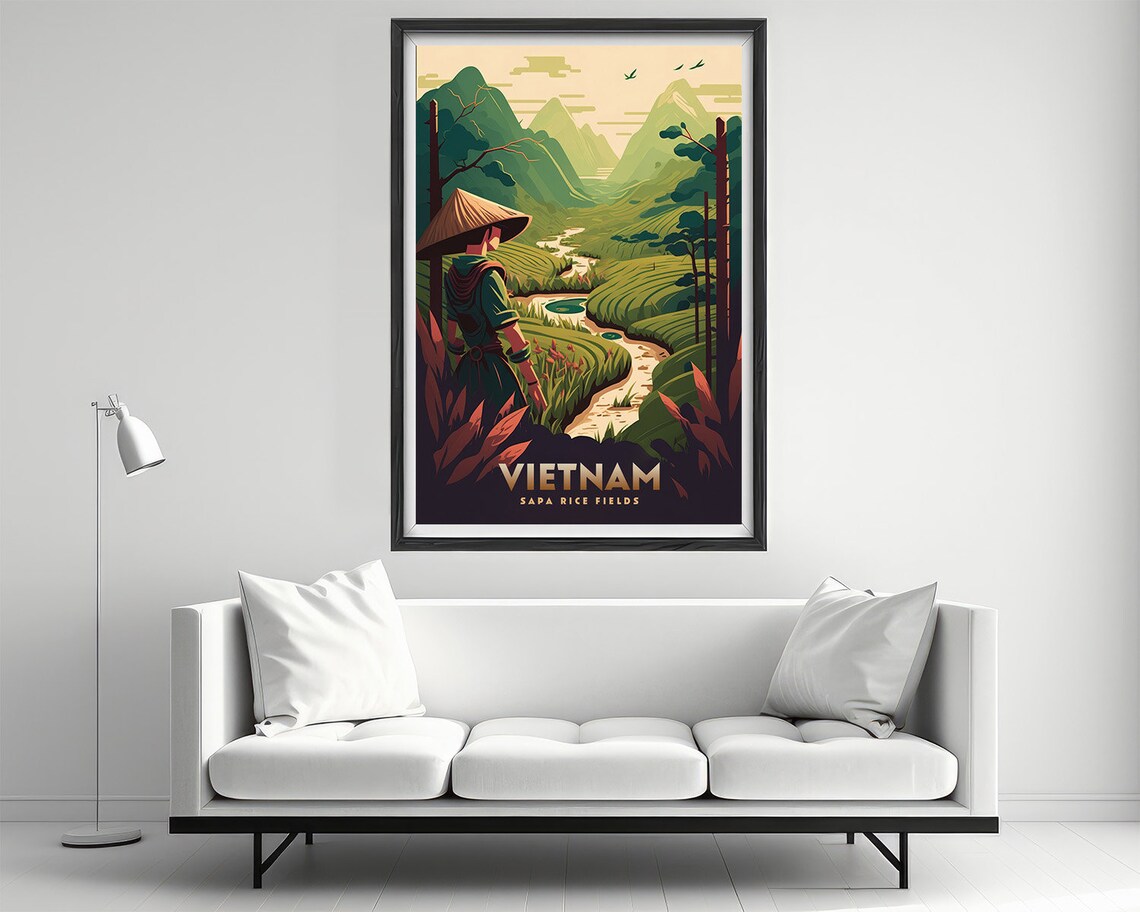 Vietnam Sapa Rice Fields Conical Hat Farmer Terrace Travel Poster - Image 2