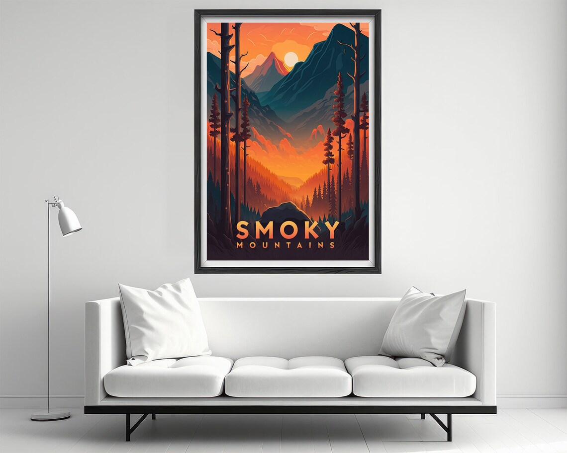 Great Smoky Mountains Travel Poster Great Smoky Mountains Wall Art Print Smoky Mountains Painting Illustration Smoky Mountains - Image 2