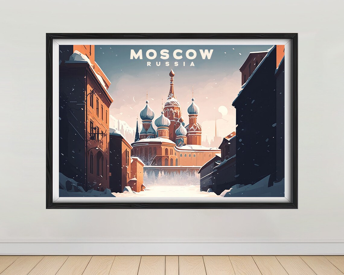 Moscow Russia St Basil Cathedral Winter Snow Travel Poster Art
