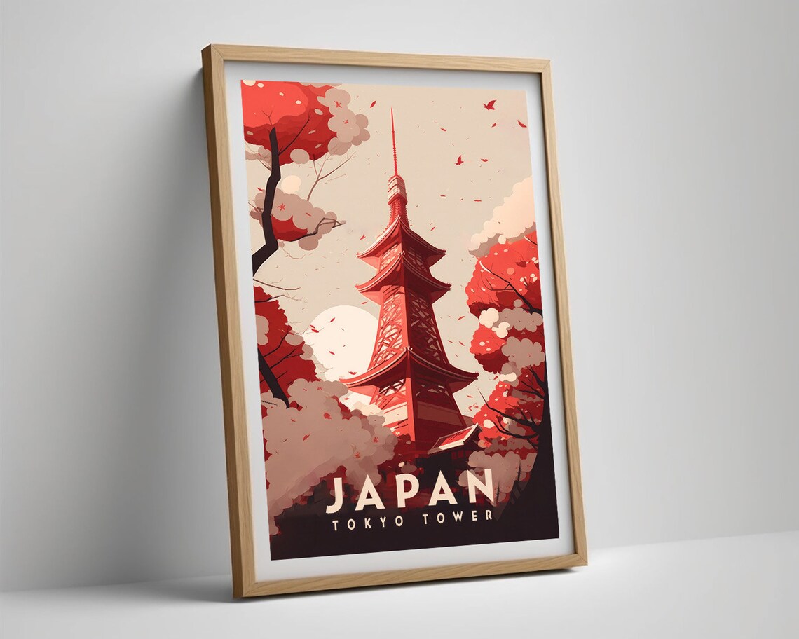 Tokyo Tower Japan Travel Poster, Watercolor Art Print - Image 4