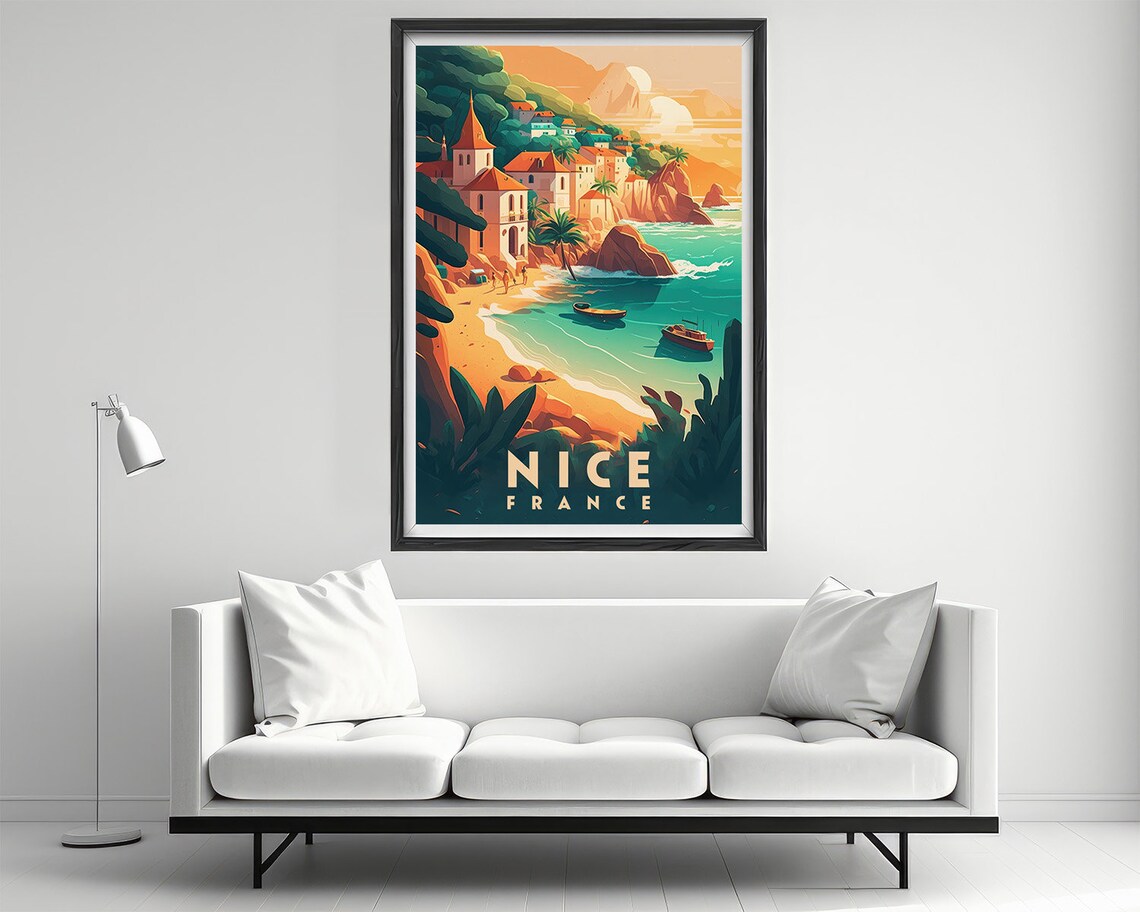 Nice France Riviera Beach Boats Promenade Vintage Travel Poster - Image 2