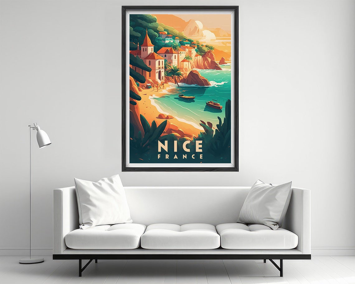 Nice France Travel Poster Nice France Wall Art Print Nice France Painting Nice France Illustration Nice France Watercolor Decor - Image 2