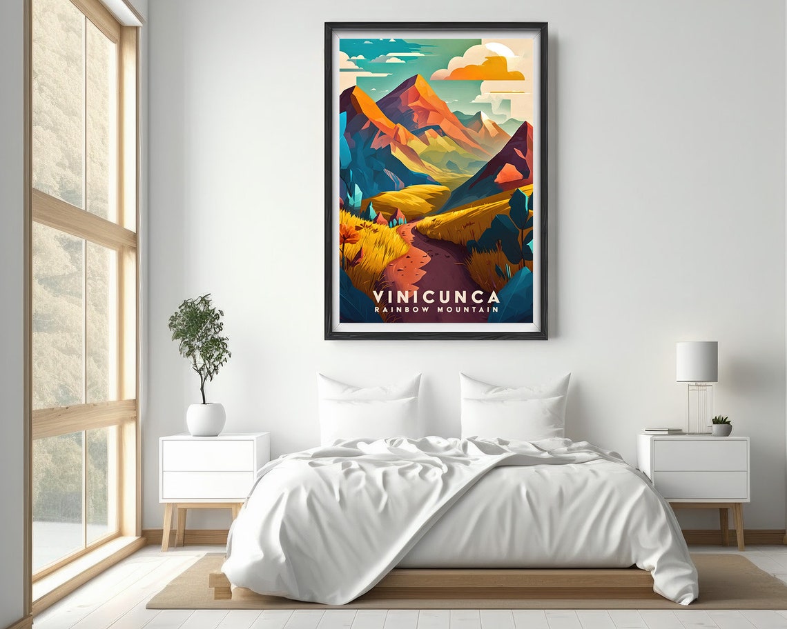 Vinicunca Rainbow Mountain Trail Geometric Peaks Travel Poster - Image 2