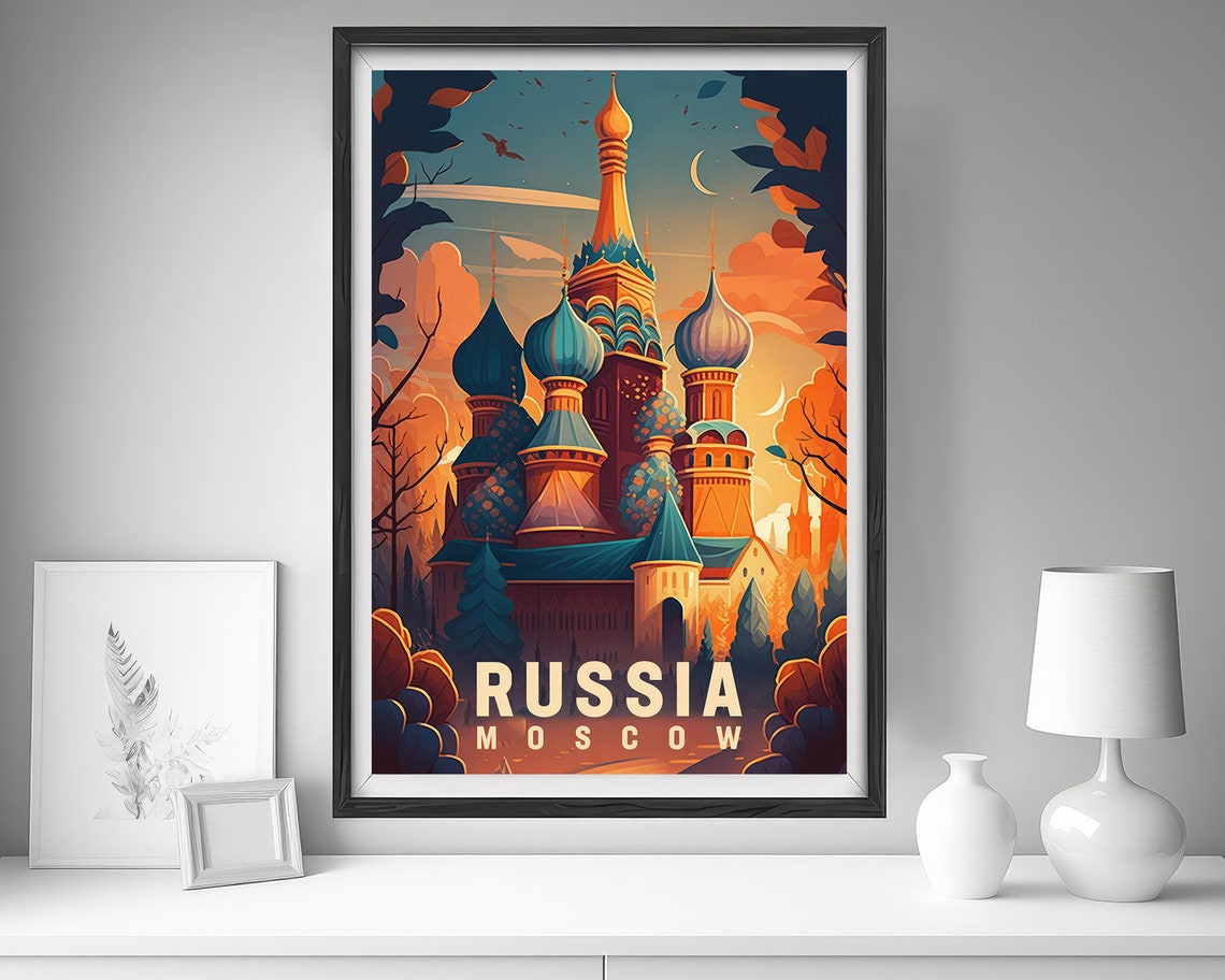 Moscow Russia Saint Basils Cathedral Onion Domes Vintage Poster - Image 4
